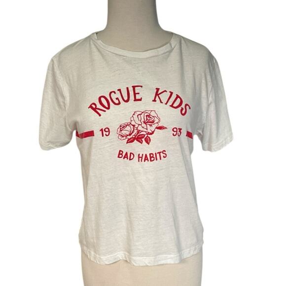 Cooperative Cropped Top SZ Medium White and Red T-Shirt 53% Polyester 9% Viscose - Picture 5 of 10